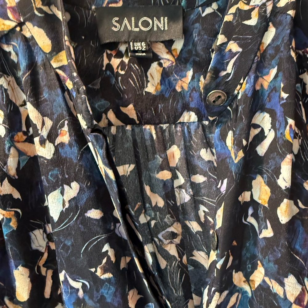 SALONI Navy Floral-Print Blouse with Cream & Blue Accents